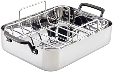 KitchenAid 5-Ply Clad Roasting Pan/Roaster with Removable Rack, 15 Inch x 11.5 Inch, Polished Stainless Steel
