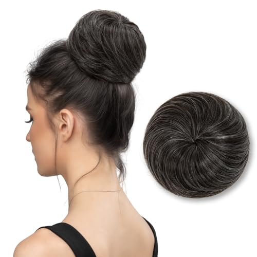 SARLA Hair Bun Extension Synthetic Drawstring Updo Fake Ballet Bun for Women Girls Lady Donut Chignon Pepper Grey