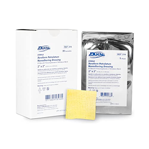 Dukal 214 Xeroform Petrolatum Gauze, Sterile, 2" W x 2" L 25 Count (Pack of 1)