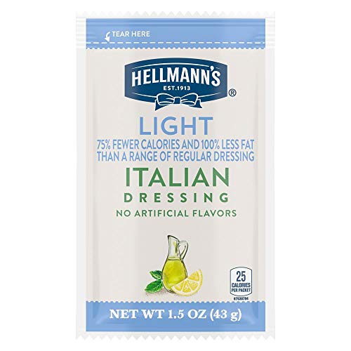 Hellmann's Light Italian Salad Dressing Portion Control Sachets Gluten Free, No Artificial Flavors or High Fructose Corn Syrup, Colors from Natural Sources, 1.5 oz, Pack of 102