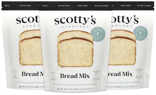 Scotty's Everyday -Keto Bread Low Carb Mix - 1g Net Carbs, 0g Added Sugar, Gluten-Free, High Fiber - No Nut Flours - 9.8oz, Pack of 3
