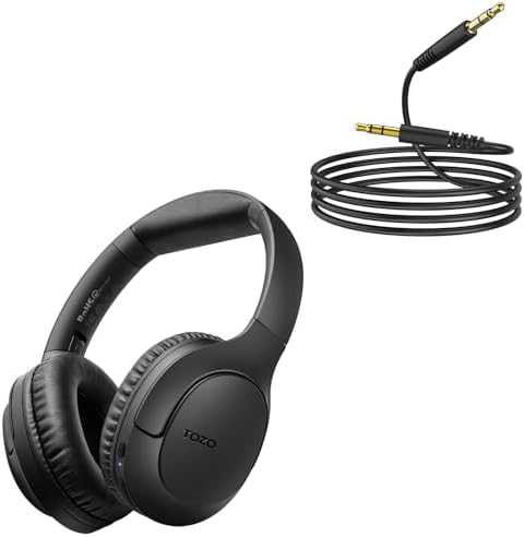 TOZO HA1 Hybrid Active Noise Cancelling Headphones Black + 3.5mm Audio Cable Aux Cable Compatible for Headphone Tablets