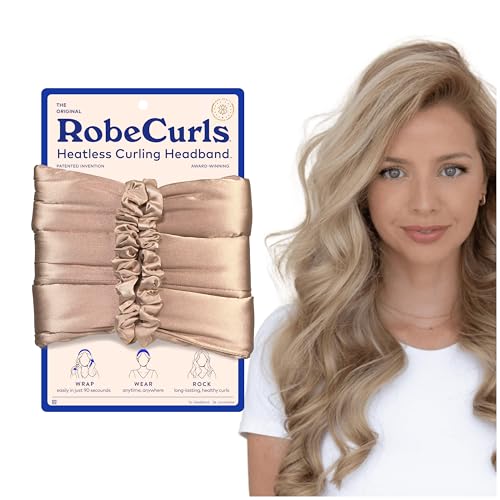 RobeCurls Heatless Hair Curler Set - Satin Curling Headband for Natural, No-Heat Curls - Sleep in Overnight Styling Tool with 2 Scrunchies - Easy & Gentle on Hair – Valentines Day Gift for Her (Cream)