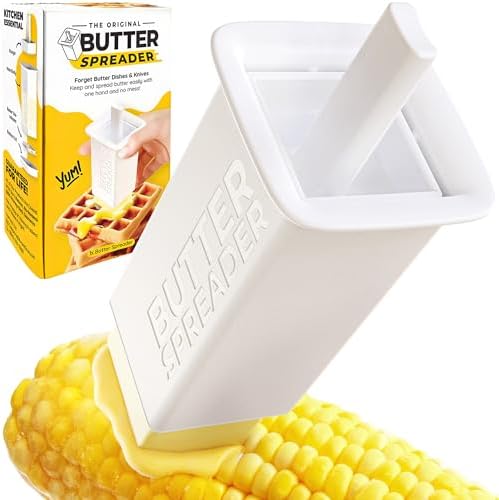 Mess-free Butter Spreader 1Pk Holds Twice the Butter for Corn Cobs, Bread, Waffles, Pancakes. Best Holder for all Butter Stick Sizes. Dishwasher Safe BPA-free Material W/ Cap for Fresh Storage