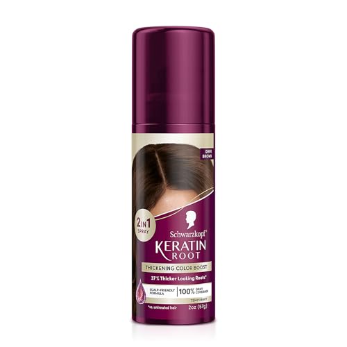 Schwarzkopf Keratin Color Root Temporary Hair Color Spray, Dark Brown - Salon Inspired Temporary Hair Dye, for up 100% Gray Coverage and Thicker Looking Roots, Ammonia free
