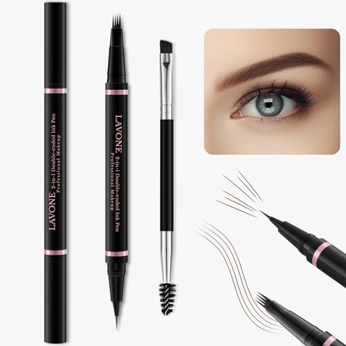 Eyebrow Pencil,2-in-1 Waterproof Eyebrow Pen with 4 Tip Brow Pen and Ultra-Precise Brow Pencil,with Dual-ended Eyebrow Brush,Eyebrow Makeup for Natural Looking Eyebrows - MYK Dark Brown