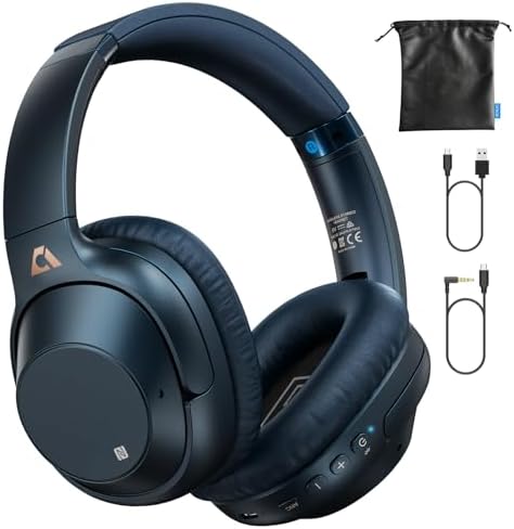 Bluetooth 5.2 Hybrid Active Noise Cancelling Headphones for Airplane Travel, 90H Playtime Wired and Wireless Over Ear ANC Headset for Adults, Android, Home Office