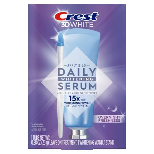 CREST Whitening Emulsions Leave-On Teeth Whitening Gel Kit + Overnight Freshness with Wand Applicator and Stand, Apply & Sleep, 0.88 Oz