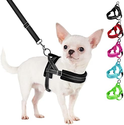 SlowTon No Pull Small Dog Harness and Leash Set, Puppy Soft Vest Harness Neck & Chest Adjustable, Reflective Lightweight Harness & Anti-Twist Pet Lead Combo for Small Medium Dogs (Black, S)