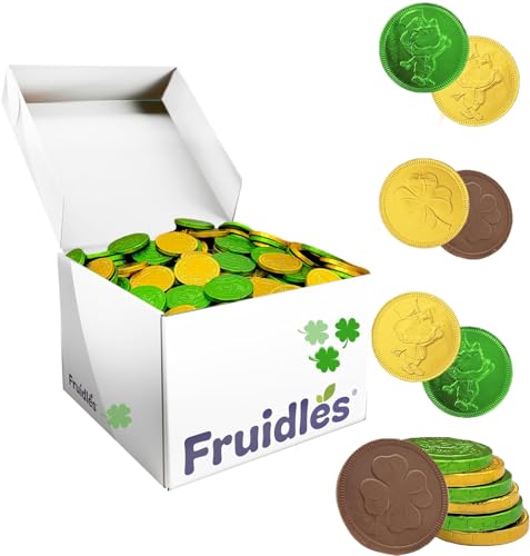 Saint Patrick's Day 5 Pounds Shamrock Leprechaun Chocolate Green and Gold Coins, Premium Belgian Nut-Free Milk Chocolate, Kosher, Approx. 450 Coins