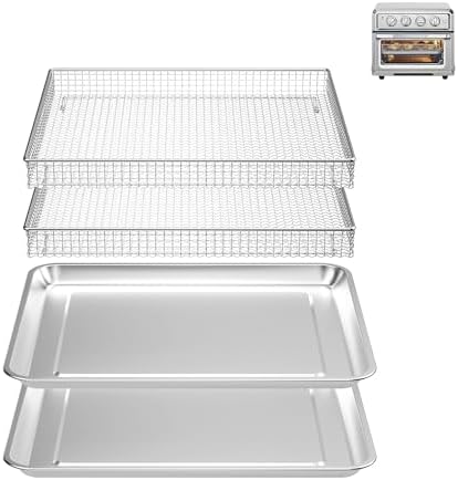 Stainless Steel Air Fryer Basket and Tray,Compatible with Cuisinart Airfryer TOA-060 and TOA-065 (with Cuisinart Airfryer TOA-060 and TOA-065 2 PCS)