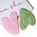 Rena Chris Gua Sha Facial Tools, Natural Jade Stone Guasha, Manual Massage Sticks for Jawline Sculpting and Puffiness Reducing, Scraping Massage Tool, Skin-Care Gift (Mint Green+Pink)