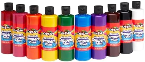 Cra-Z-Art Washable Tempera Paint Bulk Pack 10ct, Assorted Colors 8oz each bottle