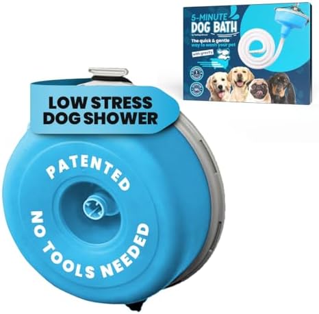 5-MinutePetBath Low Stress Dog Shower Attachment for Shower Head, Portable Pet Wash Station, Dog Washing Kit, Pet Shower Attachment, Epsom Salt Dog Spa, Shower Hose Attachment, Dog Wash - Blue