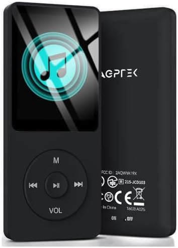AGPTEK A02S 16GB MP3 Player, 70 Hours Playback Lossless Sound Music Player, Supports up to 128GB, Black