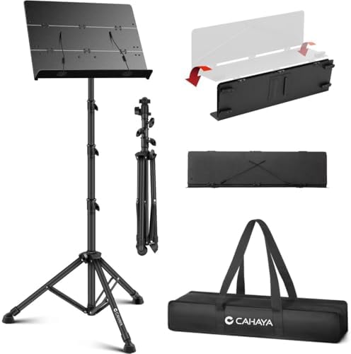 CAHAYA Sheet Music Stand Foldable: Music Stands with Tri-fold Panel Height Adjustable to 67in Metal Material Portable Sturdy for Music Book Laptop Notebook