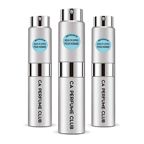 CA Perfume Impression of Aqua Di Giorgi Pour Homme For Men Replica Version Fragrance Dupes Concentrated Long Lasting Eau de Parfum Spray Refillable Atomizer Bottle 0.27 Fl Oz-X3