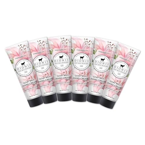 Dionis Goat Milk Skincare 1 oz Scented Hand Cream Set of 6, Moisturizing Lotion for Dry Skin, Good for Sensitive Skin, Cruelty-free and Paraben-free, Stargazer Lily
