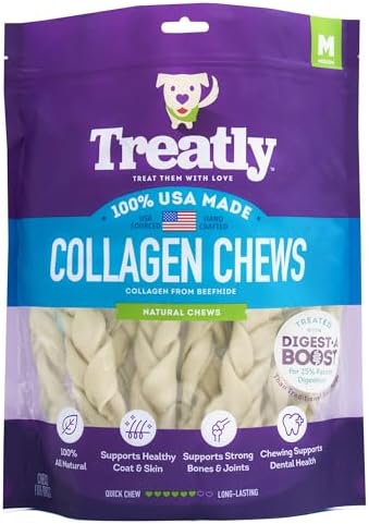 USA Collagen Braids 6-7" Dog Chew Treats - Natural Flavor, 15 Count/1 Pack