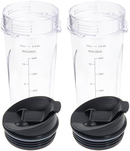 16oz Replacement Cups for Ninja BL660 BL770 QB3001SS Fit Compact Personal Blender, 16oz Ninja Blender Cups with Sip & Seal Lid Compatible with Ninja BL780 BL810 BL820 BL830 QB3000 QB3000QBK QB3004