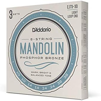 D'Addario Mandolin Strings, Phosphor Bronze, EJ73-3D, Light Gauge 10-38, 8-String Set, Pack of 3