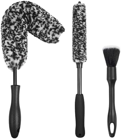 NIKCOSMK 3PCS Wheel Brush Kit for Cleaning Wheel and Tire, Wheel and Rim Brush, Car Detailing Brushes, Bendable & Durable Car Wheel Rim Cleaner Brush Set,Car Detailing Cleaning Brush Supplies Kit