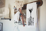 Handmade Funny Kitchen Towel, 100% Cotton Funny Dirty Martini Bar Towel for Kitchen, I Like It Dirty, Perfect for Hostess Housewarming Christmas Mother’s Day Birthday Gift (I Like It Dirty)