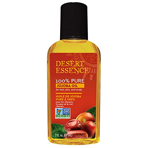 Desert Essence 100% Pure Jojoba Oil - Hair & Skin Oil - Suitable For All Skin Types - No Oily Residue May Help Prevent Flakiness - Makeup Remover - Aftershave Moisturizer (2 Fl Oz)