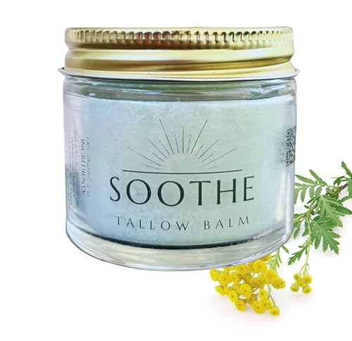 Soothe Tallow Balm- Pasture-fed Beef Tallow Infused with Blue Tansy & Colloidal Oatmeal- Infant safe ointment/moisturizer for rash, dry skin, eczema, psorasis- Organic (2 oz)