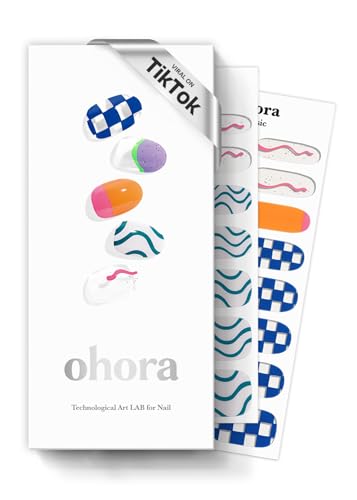 ohora Semi Cured Gel Nail Strips (N Snatched) - Blue, Patterned, Works with Any UV/LED Nail Lamps, Salon-Quality, Easy to Apply & Remove - Valentine's Day Gel Nail Wraps, stickers, romantic gift ideas