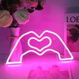 HMASYO Heart Hands Neon Sign Love Finger Neon Light, Pink Heart Neon Sign Light with Dimmer and USB, LED Wall Art for Music Lover Bedroom Game Room Bar Party Wedding Birthday Christmas Decor 15.7"