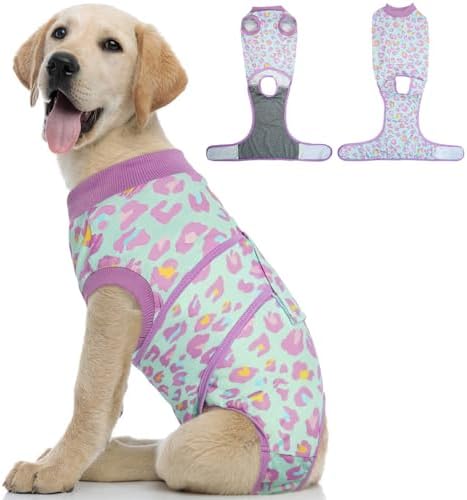 Kuoser Dog Recovery Suit for Dogs After Surgery,Professional Surgical Onesie for Female Male Dogs Spay Neuter,Soft Dog Surgery Suit Bodysuit for Abdominal Wounds Skin Disease,Light Purple Leopard L