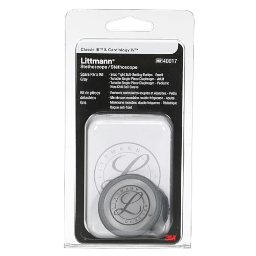3M Littmann Stethoscope Spare Parts Kit – Gray, Compatible with Classic III, Cardiology IV, CORE Digital, Includes Eartips, Adult & Pediatric Diaphragms, Non-Chill Bell Sleeve, 40017