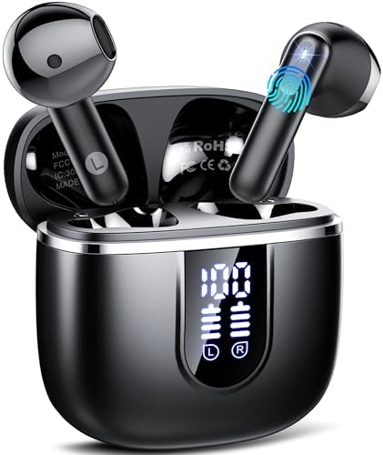 Wireless Earbuds, Bluetooth 5.4 Headphones in Ear buds, HiFi Stereo Wireless Earphones with 4 ENC Noise Cancelling Mics, 40H Wireless Headphones with IP7 Waterproof, LED Display USB C, Mini Ultralight