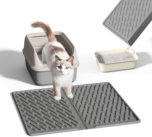 Pieviev Cat Litter Box Mat, 24"x 17" Scratch Resistant Litter Trapping Mat, Easy Clean for Scatter Control, Soft on Kitty Paws, Waterproof & Urine Proof for Indoor Use, Gray
