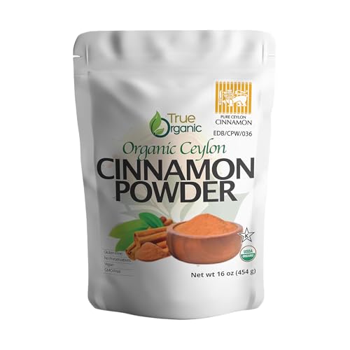 True Organic Pure Ceylon Cinnamon Powder, 1 lb, Premium Grade, Gluten Free, USDA & Kosher Certified, Organic Cinnamon powder, Ground Cinnamon, Non-GMO, Ceylon Premium Quality