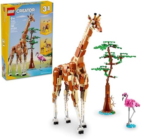 LEGO Creator 3 in 1 Wild Safari Animals, Rebuilds into 3 Different Safari Animal Figures - Giraffe Toy, Gazelle Toy or Lion Toy, Nature Toy, Building Set for Kids Ages 9 Years Old and Up, 31150