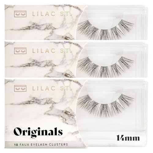 Lilac St - Originals Natural Faux Eyelash Clusters (14mm, 3 Pack) - Natural Look - DIY Lash Extension Wisps - Lightweight & Lifelike - Lasts 10 Days - Cruelty Free, Vegan, Women Founded - 30 Lashes