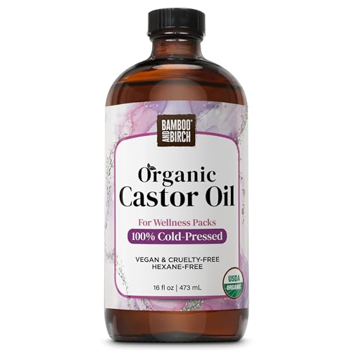 Castor Oil Organic Cold Pressed Unrefined Glass Bottle, 16 Fl Oz, USDA Certified, Natural Hair Growth, Carrier Oil for Thicker and Fuller Eyelashes, Eyebrows