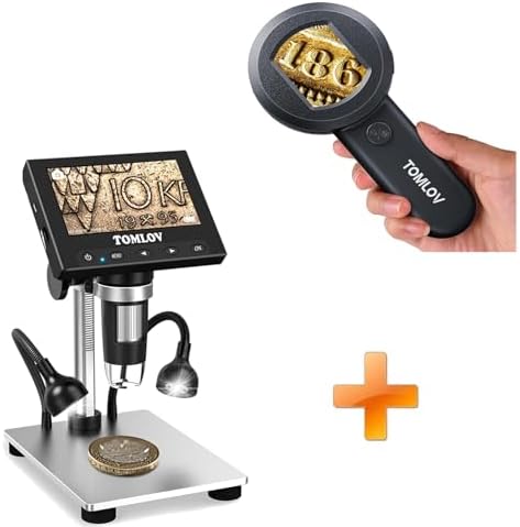 TOMLOV P10 Microscope for Adults Kids, Handheld Coin Magnifier with Light for Error Coins, Collector Portable 100X Jewelers Loupe+DM4S