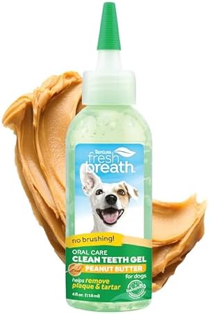 TropiClean Fresh Breath Dog Toothpaste for Teeth Cleaning, Breath Freshener, Easy Plaque & Tartar Remover Gel, No Toothbrush Needed, Peanut Butter, 4oz.