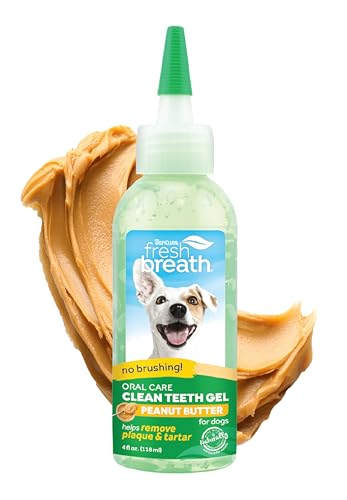 TropiClean Fresh Breath for Dogs | No Brush Dental Gel for Dogs Peanut Butter Flavor | Dog Toothpaste for Plaque, Tartar & Stinky Breath | Made in the USA | 4 oz.