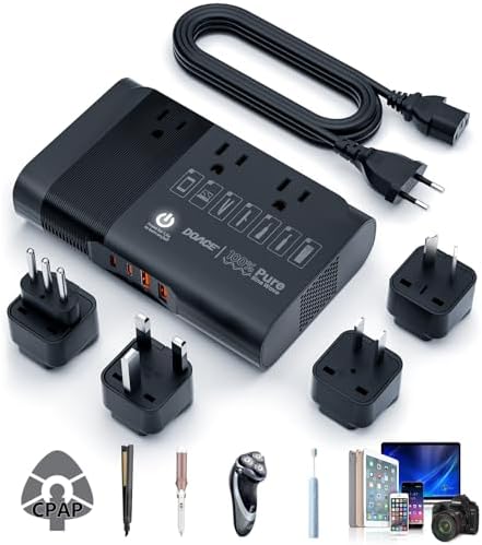 DOACE 500W Pure Sine Wave Voltage Converter Us to Europe, 220V to 110V Converter and 50Hz to 60Hz Transformer for European Travel, Power Converter Adapter Combo for CPAP Hair Straightener Laptop Phone