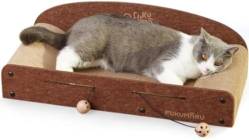 FUKUMARU 26 Inch Cat Scratcher Cardboard Lounge Bed, Durable Cat Scratcher Extra Large Lounger, 2 Reversible Cat Scratching Pads Refill for Indoor Cats, Cat Scratch Bed Cardboard Toy, Caramel Color
