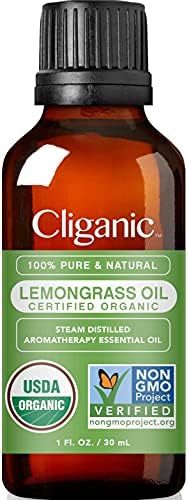 Cliganic Organic Lemongrass Essential Oil, 1oz - 100% Pure Natural Undiluted, for Aromatherapy Diffuser | Non-GMO Verified