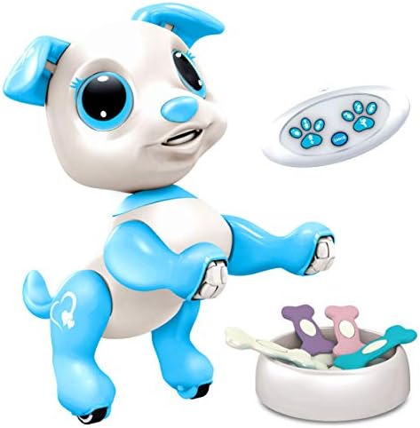 Robo Pets Robot Dog Toy for Girls and Boys - Remote Control Toy Puppy with LEDs, Sound FX, Interactive Hand Motion Gestures, STEM Toys Programmable Treats, Dancing and Walking RC Robot for Kids (Blue)