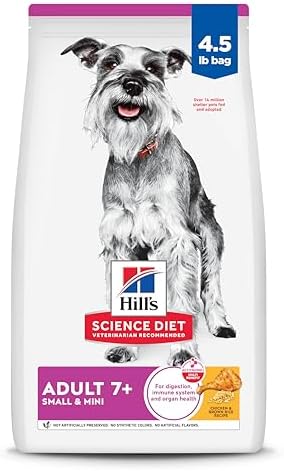 Hill's Science Diet Small & Mini, Senior Adult 7+, Small & Mini Breeds Senior Premium Nutrition, Dry Dog Food, Chicken, Brown Rice, & Barley, 4.5 lb Bag