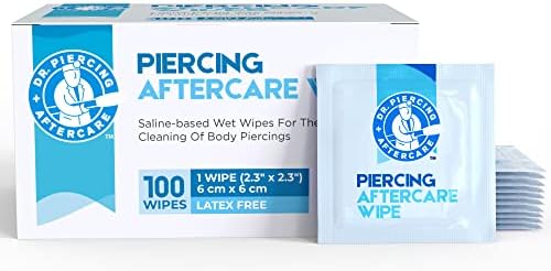 Dr. Piercing Aftercare Wipes – Piercing Aftercare | Saline Solution for Piercings - Keloid Bump Ear Piercing Cleaner – Ears Lips Belly Nose Piercing Bump - Piercing Hole Cleaner (100 Count)