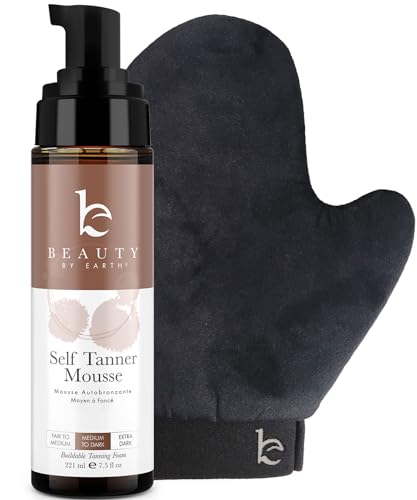 Self Tanner Tanning Mousse Kit - USA Made with Natural & Organic Ingredients, Self Tanner Mousse and Mitt, Tan Kit, Fake Tan Tanning Foam, Medium to Dark, Sunless Tanners Best Sellers