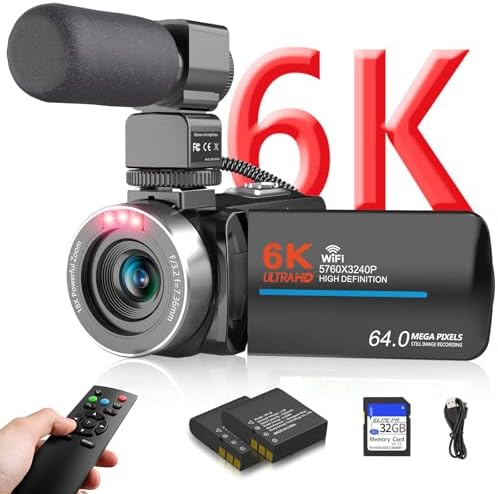 Video Camera Camcorder, HD 6K 64MP IR Night Vision Vlogging Camera 18X Zoom WiFi Digital for YouTube 3.0'' Touch Screen Recorder Camera with 32GB SD Card, Microphone, 2.4G Remote Control